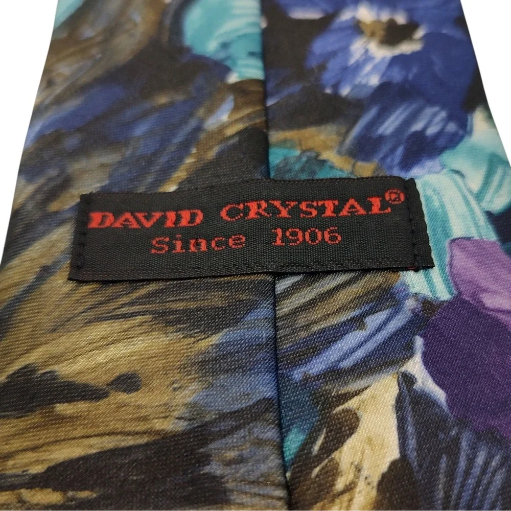 David Crystal‎ Necktie Abstract Floral Art Design Purple Blue Tie Made In USA